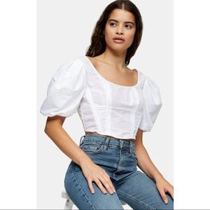 Topshop Taffeta Puff Sleeve Crop Top